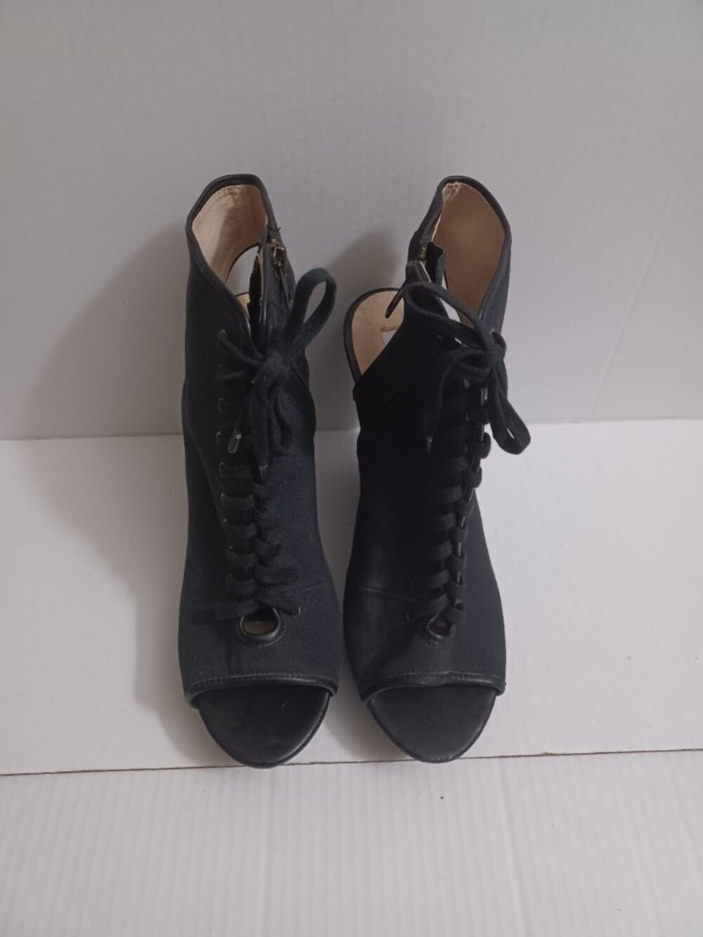 STEVE MADDEN TREPPIDD LACE-UP WEDGE OPEN TO OPEN HEEL BOOTIE SANDALS BLACK 9.5 - Picture 13 of 15
